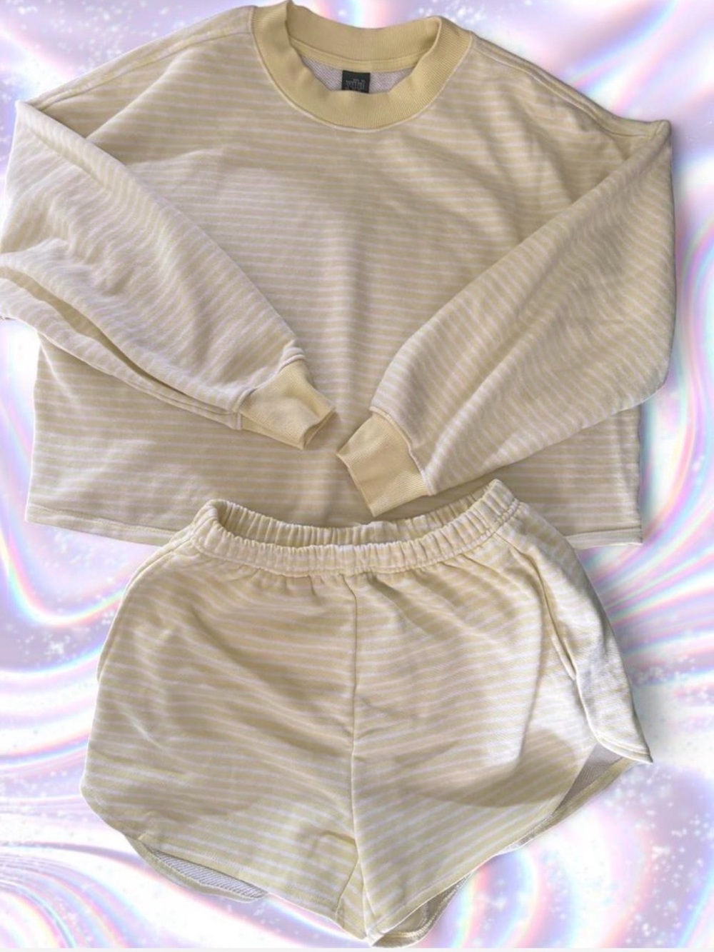 wild fable Pale Yellow & White Striped Lounge Sweatshirt Set - Picture 2 of 8